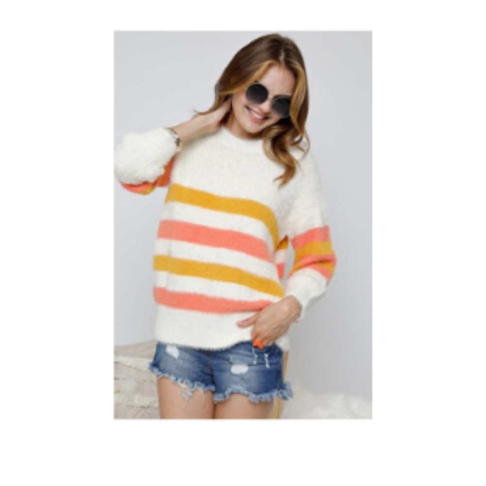 NWT Fuzzy Striped Soft Sweater - Picture 2 of 6
